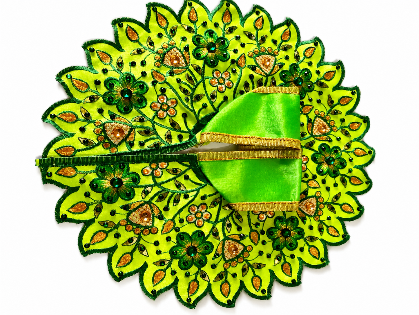 Green Handmade Embroidered Laddu Gopal Dress | Designer Krishna Poshak