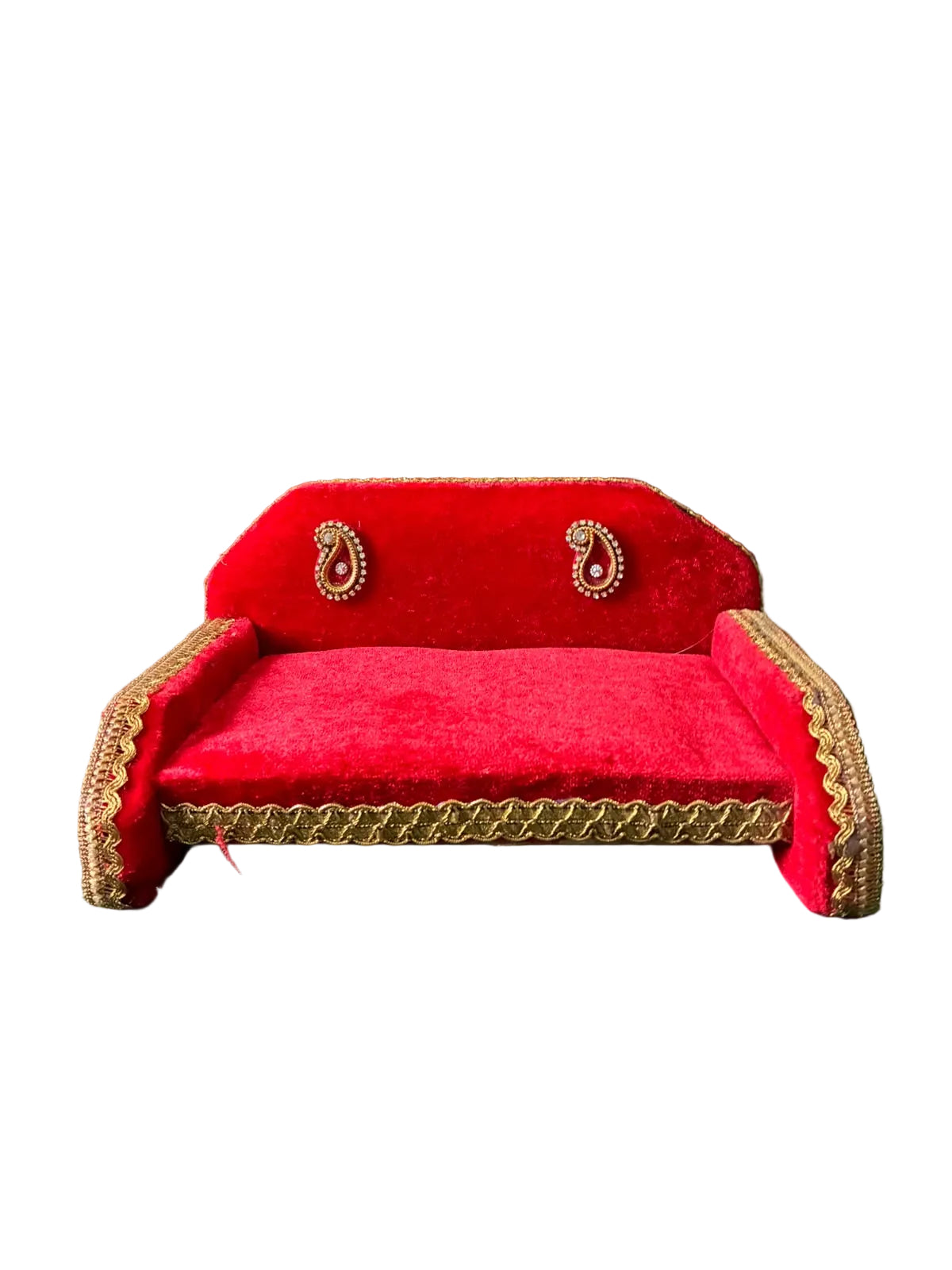 Handcrafted Royal Sofa for Laddu Gopal Ji | Red Velvet Kanha Ji Singhasan