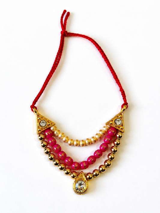 Handmade Ethnic Beaded Necklace with Stone Pendant