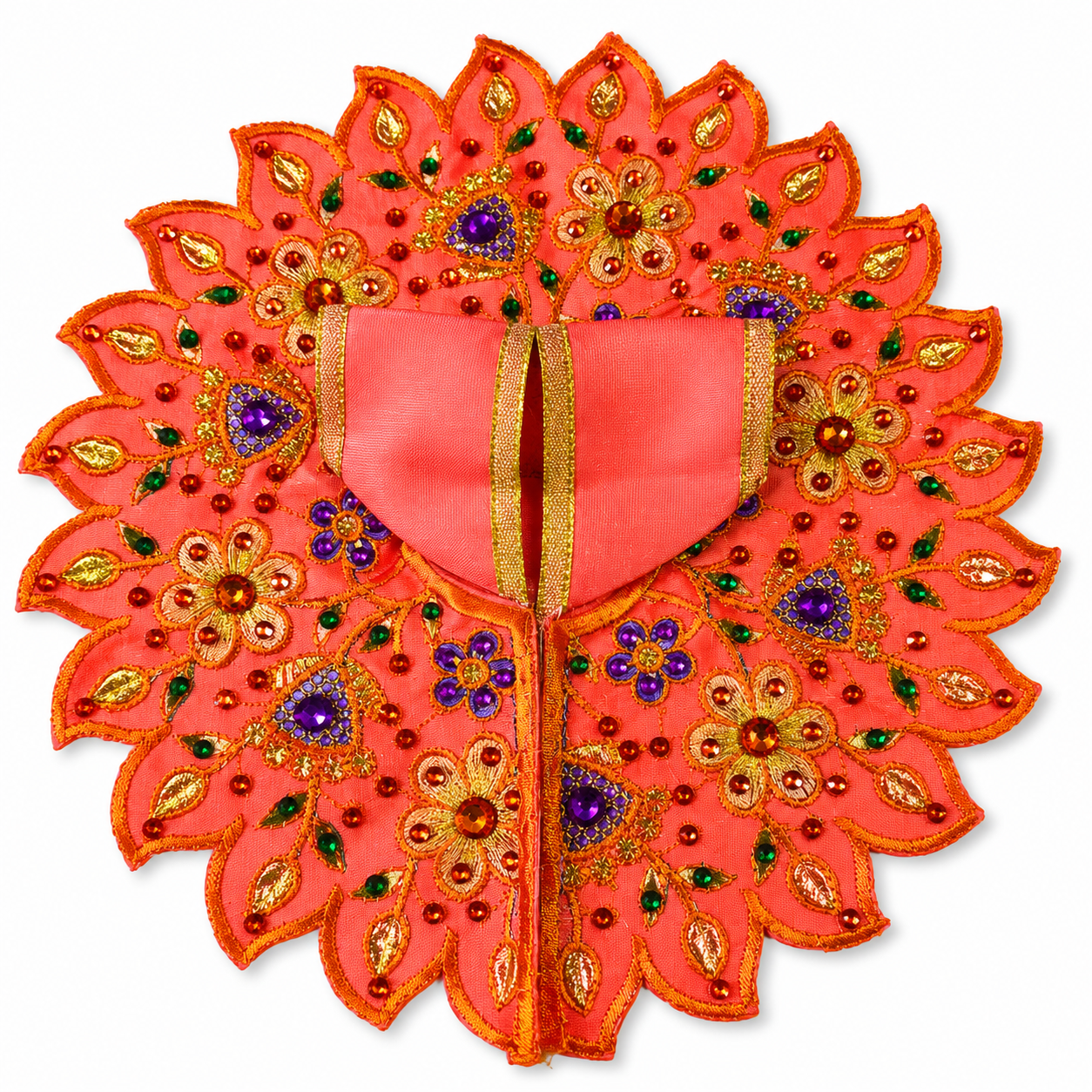 Coral Orange Handmade Laddu Gopal Dress | Designer Krishna Poshak