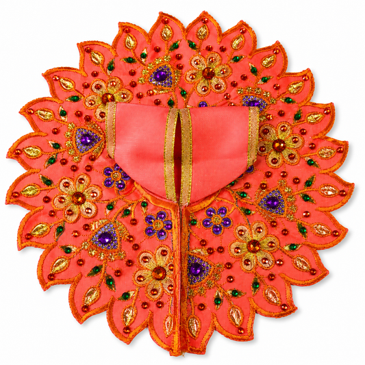 Coral Orange Handmade Laddu Gopal Dress | Designer Krishna Poshak