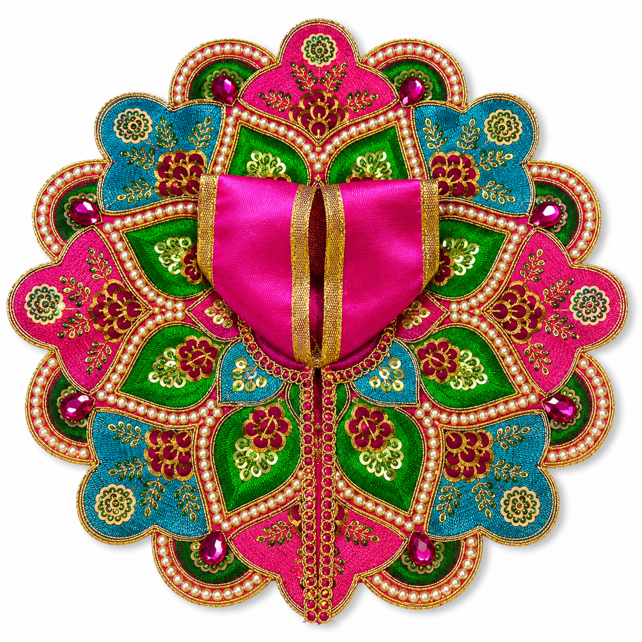Pink Floral Embroidered Laddu Gopal Dress | Handmade Krishna Poshak