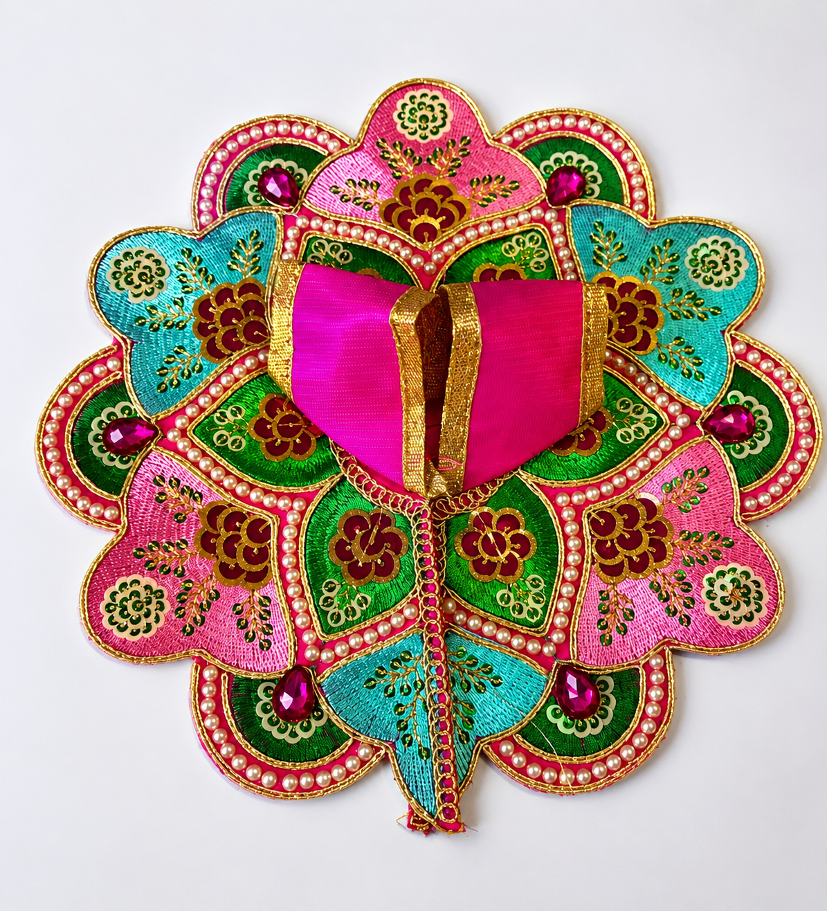 Pink Multicolor Designer Laddu Gopal Poshak | Handmade Krishna Dress