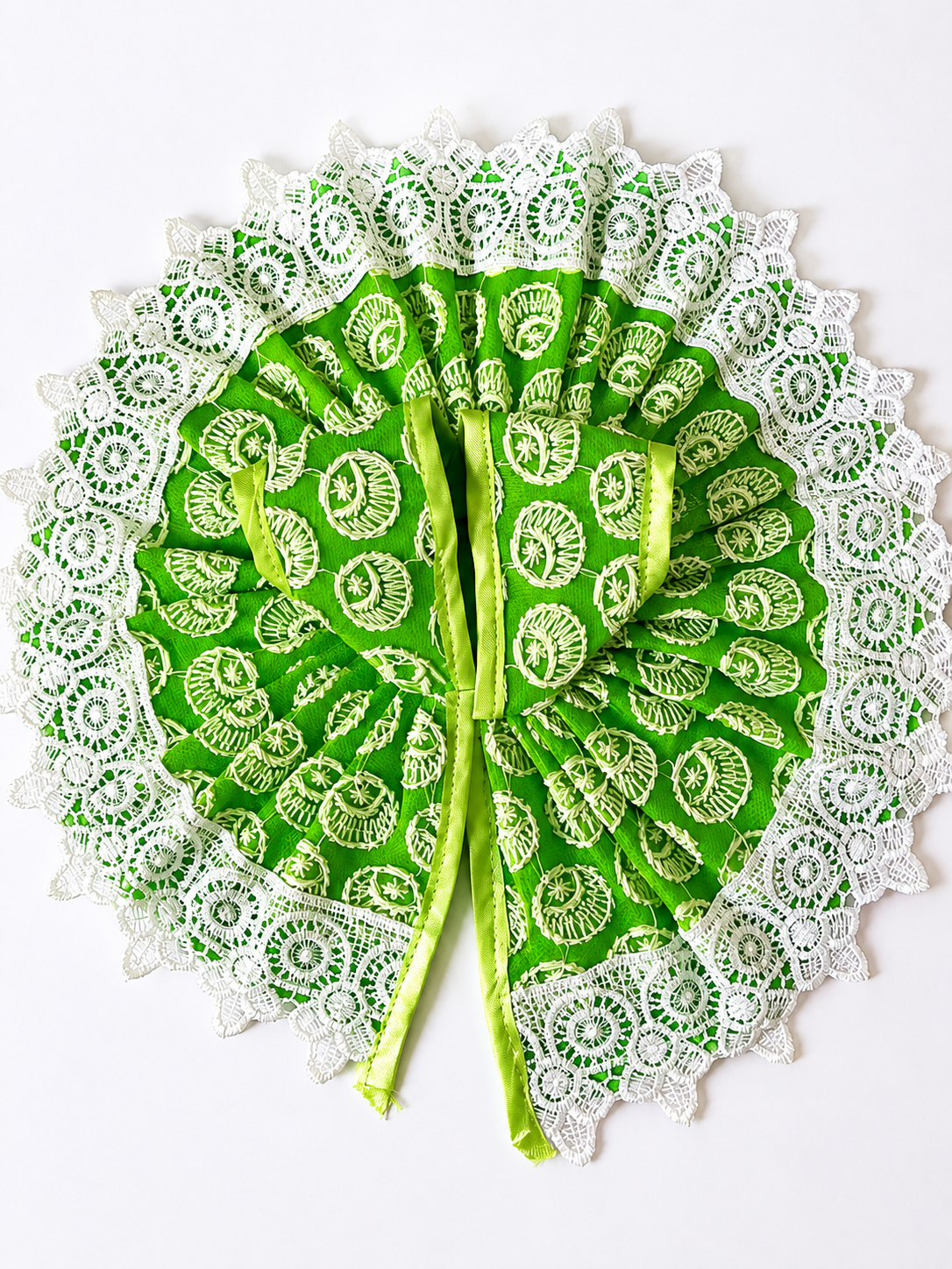 Green Lace Laddu Gopal Dress | Handmade Cotton Krishna Poshak