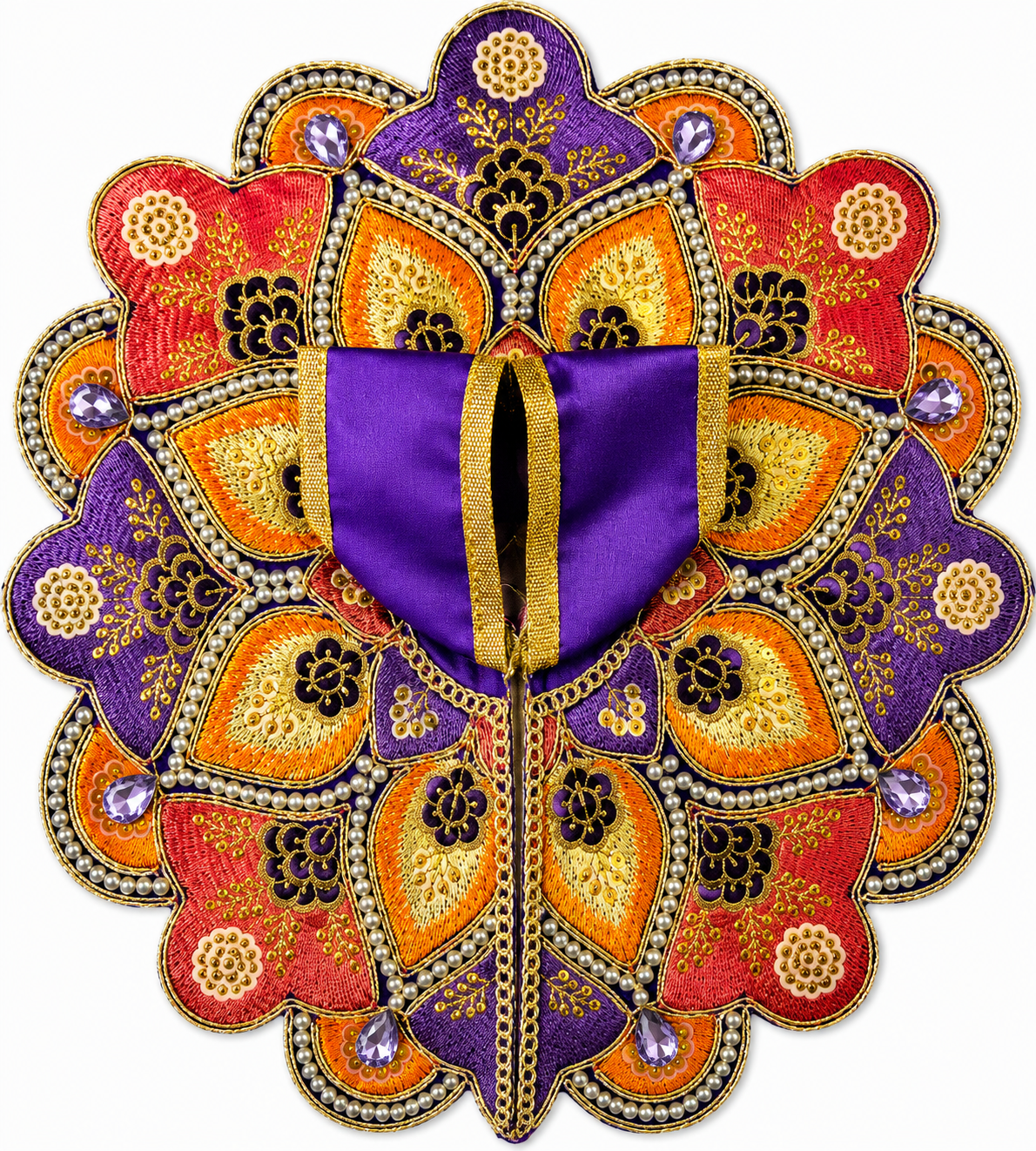 Purple Designer Laddu Gopal Poshak | Handmade Krishna Dress with Stone Work