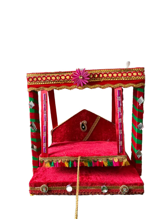 Handcrafted Royal Jhula for Laddu Gopal Ji | Decorative Krishna Swing with Singhasan