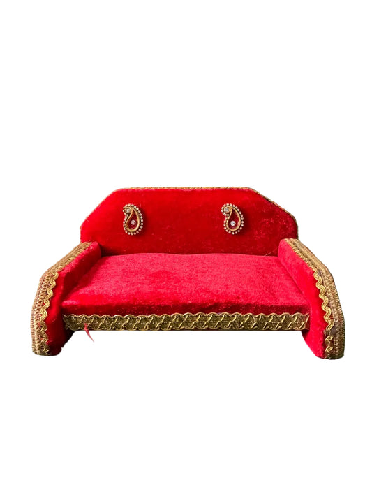 Handcrafted Royal Sofa for Laddu Gopal Ji | Red Velvet Kanha Ji Singhasan